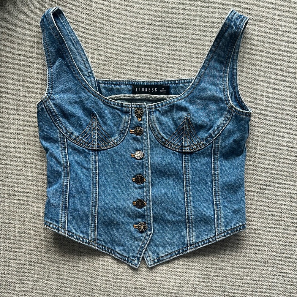 Lioness Blue Denim Button-Up Vest